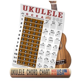 Ukulele Fretboard Notes & Chord Chart Instructional Poster GCEA Tuning Easy Uke Chords Soprano Concert Tenor A New Song Music 11"x17"
