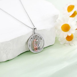 ONEFINITY Giraffe Necklace 925 Sterling Sliver Two Giraffe Pendant Cute Animal Tree of Life Necklace Giraffe Jewellery Gifts for Women Mother