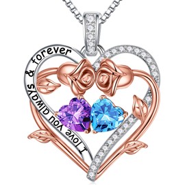 Iefil February March Birthstone Necklace Birthday Gifts for Her, Anniversary Birthday Gift for Her Women Wife Girlfriend Birthstone Jewelry Purple Amethyst Necklace Blue Aquamarine Necklace