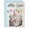 Sister Birthday Card - Pawsome Party Cats Balloons - Happy