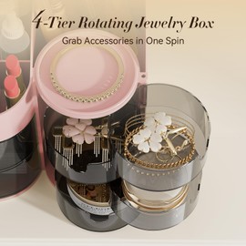 LAMU Makeup Organizer with Drawers, Cosmetic Storage for Dresser Bathroom Countertop, Include 4-Tier Rotating Jewelry Box for Brushes, Skincare, Perfume, Office, Earring, Jewelry Organizer, Pink
