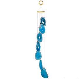 SUNYIK Handmade Natural Agate Slice Wind Chime for Garden Home Decor Window Ornament, Blue, 27-33 Inches