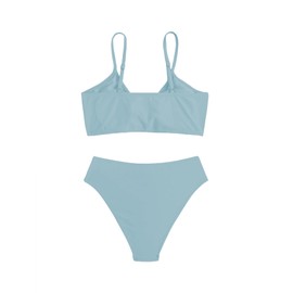 OYOANGLE - Conjunto de bikini sólido de 2 piezas para niña, traje de baño deportivo con lazo frontal fruncido, traje de baño, Azul/claro, 14 Años
