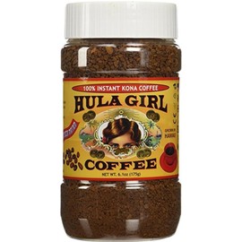 Hula Girl 100% Kona Coffee Freeze Dried Instant Air Tight Plastic Jar, 175 Gram