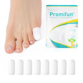 Promifun 4 Pack Gel Toe Caps and Protectors - Cushion and Protect Missing or Ingrown Toenails, Corns, Blisters and Hammer Toes (White, S)