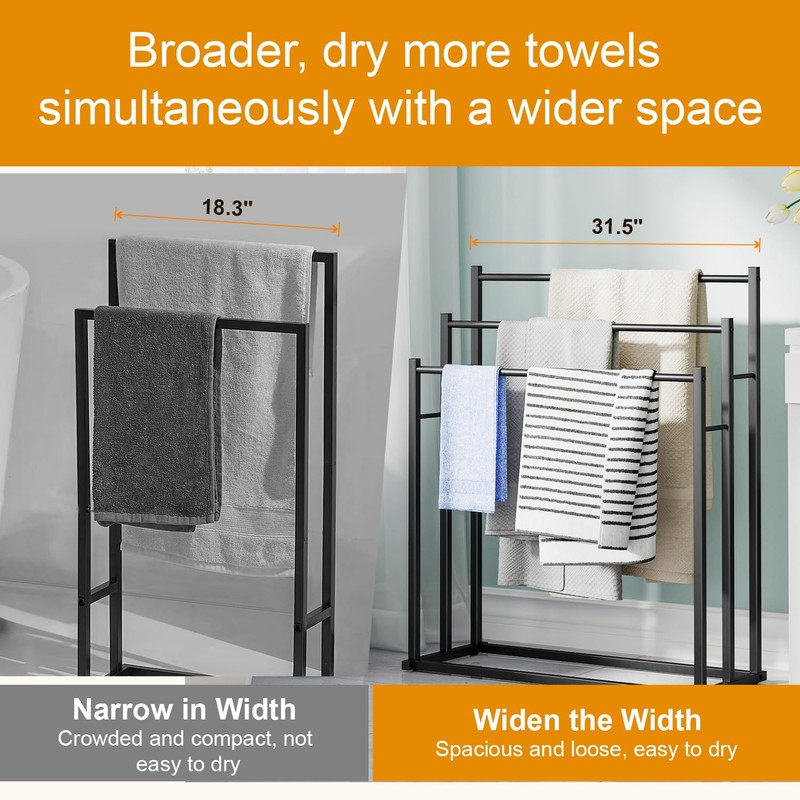 Honiter Towel Racks for Bathroom, 3 Tier Wide Towel Drying