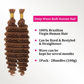 20inch Human Braiding Hair for Boho Braids Deep Wave Bulk Boho Braids Human Hair for Knotless Curly Bohemian Water Wave Braiding No Weft