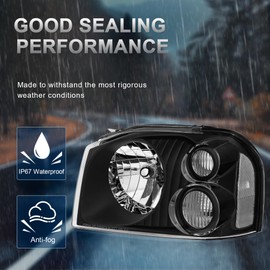 KUIPERAUTO Pair OE Headlights Assembly Compatible for 2001-2004 Nissan Frontie Clear Lens/Black Housing/Amber Reflector Front Lamps Driver and Passenger Side(Set of 2) #260608Z325, 260108Z325