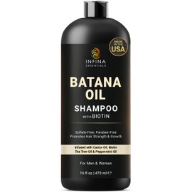 INFINA ESSENTIALS Batana Oil Shampoo | 16 fl oz | with Biotin & Tea Tree | Moisturizing, Strengthening & Nourishing Formula | Promotes Hair Growth and Thickness