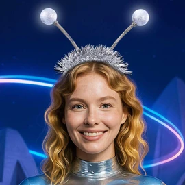 DRESBE Light Up Alien Headband LED Space Headbands Glow Antenna Hair Accessories for Women (Silver)