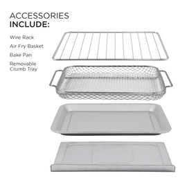 Elite Gourmet EAF1010D Programmable 10L Air Fryer Convection Countertop Oven, 8 Menu Settings, Temperature + Timer Controls, Bake, Toast, Broil, Air Fry, 1500W with Recipes, Steel Exterior