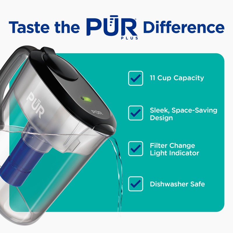 PUR Plus 11-Cup Water Pitcher, 1 Lead-Reducing Filter, Cleaner, Great-tasting
