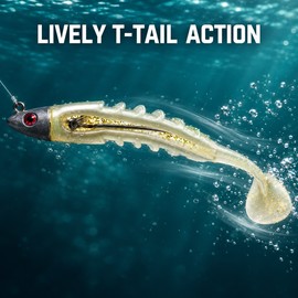 T-Tail Jig Head Soft Fishing Lure with Barbed Hook, Sinking Swimbait, 3.94 or 5.12 Inch