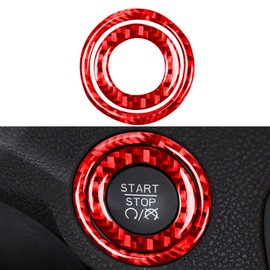 Real Carbon Fiber Car Ignition Engine Start Stop Button Ring Cover Red Trim Stickers Compatible with Dodge Challenger 2015 2016 2017 2018 2019 2020 2022 2023 Accessories Decals