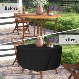 Patio Furniture Covers, Heavy Duty Round Patio Table Cover (84D x 28H Inch) Outdoor Dining & Coffee Table Cover for Veranda, Lawn, Table, Chair-Waterproof & Weather Resistant, Anti UV - Black