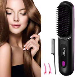 Professional Wireless Hair Straightening Brush, 4000mAh USB-C Rechargeable, 3 Heat Settings with Negative Ion Technology,20s Fast Heat Up,Cordless Travel Styler for Frizzy/Thick Hair Gift for Women