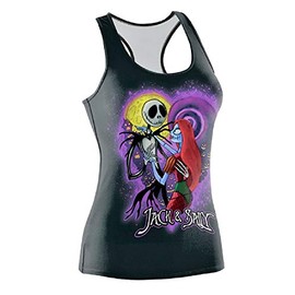 Nightmare Before Christmas Jack and Sally Black Womens Tank Top Shirt (Small)
