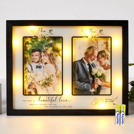 Then & Now 50th Anniversary Picture Frame for Couple, Celebrate Years of Love Anniversary Wooden Photo Frame for Parents, Husbands, Wives, Wedding Engagement Gifts, Double 4x6 Photos Black