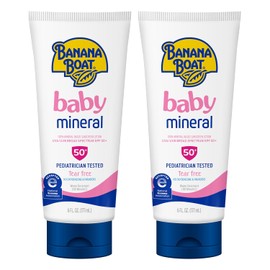 BANANA BOAT - Baby 100% Mineral, Tear-Free, Reef Friendly, Broad Spectrum Sunscreen Lotion, SPF 50, 6oz. , 2 Count (Pack of 1) - 6oz - Fa...