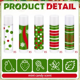 Loopeer 25 Pcs Christmas Peppermint Lip Balms Bulk Fresh Minty Xmas Theme Lip Moisturizer Set Green Red White Christmas Goodie Bag Stuffers for Women Men Xmas Winter Holiday Birthday Party Gifts