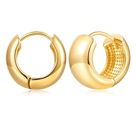 SHANTYSON Gold Thick Hoop Earrings for Women 14K Gold Plated Small Chunky Huggie Hoops Classic Jewelry