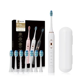 QUALITEETH T13 Sonic Electric Toothbrushes with Travel Case, 8 Brush Heads (White)