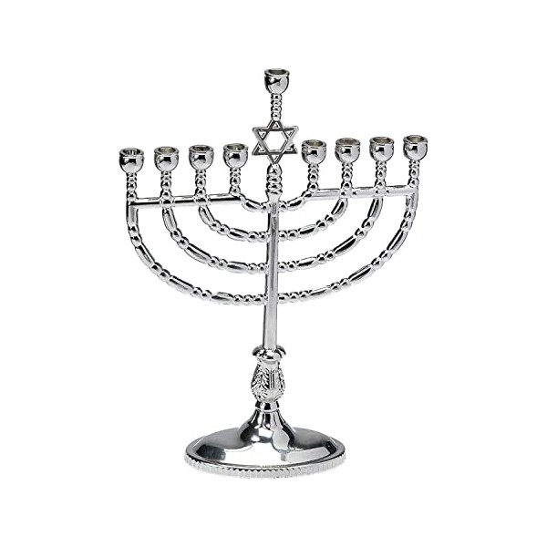 Rite Lite Hanukkah Silver Menorah - Modern & Polished Chanukah Menorah Jewish Holiday Party Favors Decorations Judaica Festival of Lights