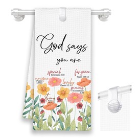 Xmsaitar Christian Floral Kitchen Towels, Bible Verse Scripture God Says You Are Special Hand Towels for Bathroom, Rustic Spring Decorative Dish Towels Decor for Kitchen Home 16x24in with A Towel Clip