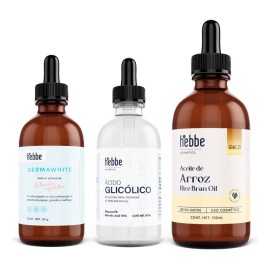 Kit Aclarado Piel Axilas Rodillas y Rostro Dermawhite Acido Glicolico y Aceite Arroz natural Hebbe Cosmetics  Ludika 3 piezas                         