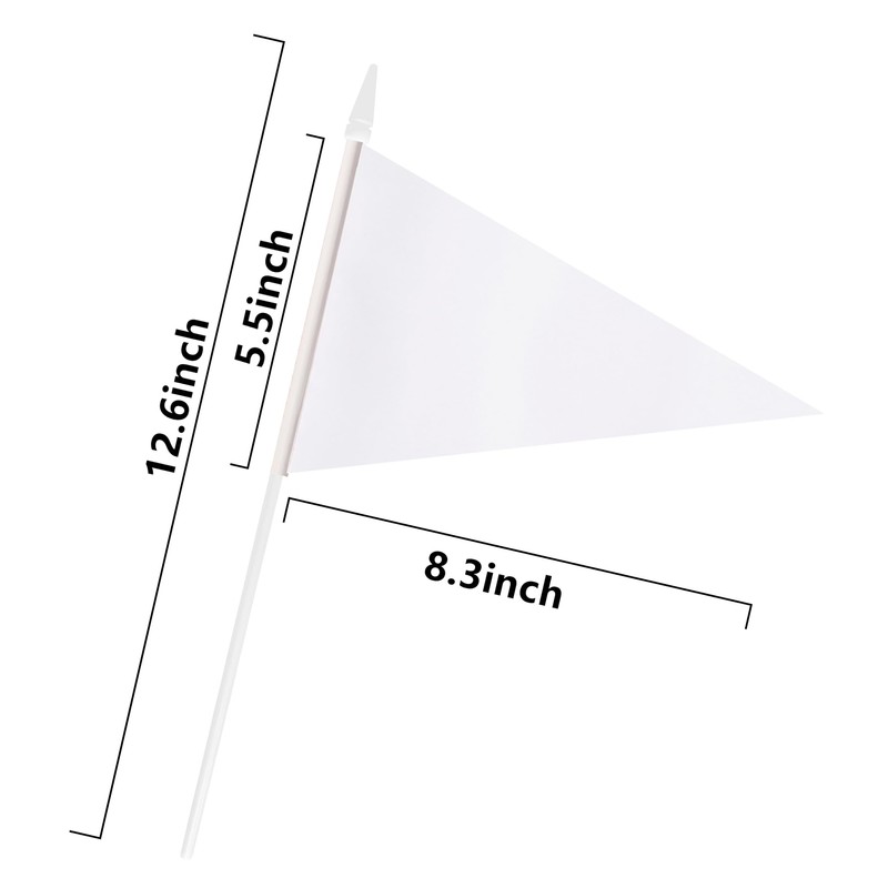 12 Pack White Pennant Flags Small Mini Hand Held Solid