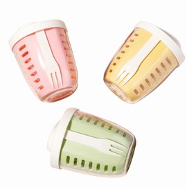 Luiruey Fruit Salad Storage Cup With Lids and Fork, 20 Oz Plastic Airtight Fruit Storage Containers for fridge with BPA-Free, Leak-Proof, Reusable for Office,Party,Travel. (pink+green+yellow)