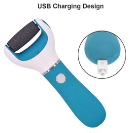 BOMPOW Foot Scrubber Electric Callus Remover Rechargeable Foot File Hard Skin Remover Pedicure Tools Electronic Callus kit for Cracked Heels and Dead Skin with 2 Roller Heads, Blue