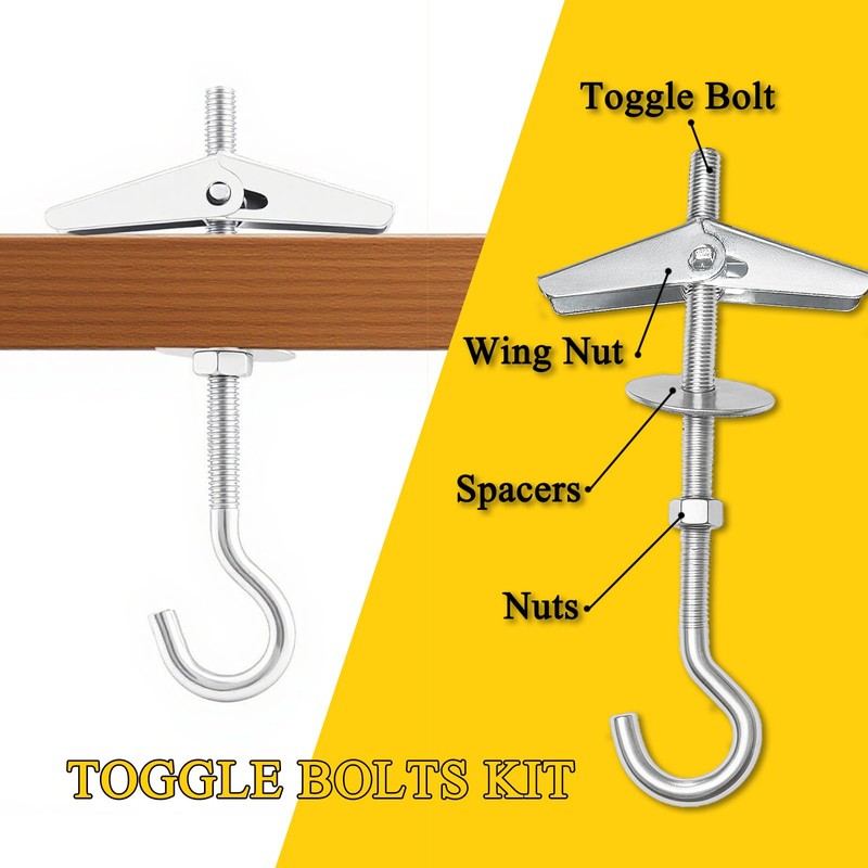 1/5" Heavy Duty Hook Toggle Bolts Set - 16 Packs