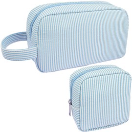 FFpaw 2Pcs Mini Makeup Bag, Small Makeup Pouches for Purse Cute Cosmetics Bag Pouch with Slip-in Pockets Small Travel Toiletry Bag Zipper Makeup Aesthetic Accessories Storage Bag (Mini+Large Blue)