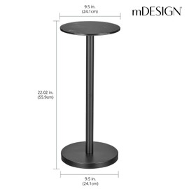 mDesign Glass Top Side/End Drink Table - Small Modern Round Accent Metal Nightstand Furniture for Living Room, Dorm, Home Office, and Bedroom - 9" Round - Black Marble/Black Print, 23780MDHS