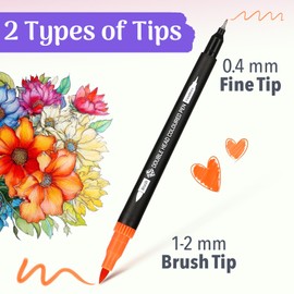 ZENO 36 Dual Tip Markers Set – No-Bleed Coloring for Adults - Art Markers - Fine & Brush Tip - Watercolor Pens for Artists, Coloring, and Journaling