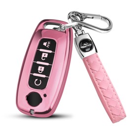 FT FUNTOR for Nissan Car Key Cover,Compatible with 2023 2024 2025 Nissan Pathfinder Rogue Kicks,4 Black Buttons TPU Key Cover with Keychain (4-Pink)