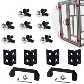 boeray 2 Sets 2020 Aluminum Extrusion Profile Slot 6mm Door Handle and Frame Hinges Install Kit-4pcs Black Zinc Alloy Hinges, 2pcs Aluminum Handles, 20pcs T-Nuts, 20pcs Hex Screws, 2pcs Wrench