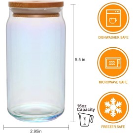 Ufrount 12-Pack Iridescent Beer Can Glasses with Bamboo Lids & Straws, 16oz Cups