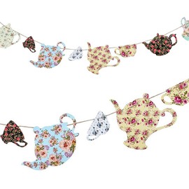 SUNBEAUTY Paper Teapots Tea Cup Banner DIY Hanging Garlands Mother's Day Tea Party Birthday Baby Shower Garden Decoration