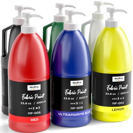 Nicpro 6 Colors Large Bulk Fabric Paint for Furniture with Pump, 33.8 fl oz Fabric Paints for Clothes Permanent, Soft Rich Pigment Non-Toxic Textile Paint for Fabric DIY Crafts T-shirt Shoes Jeans