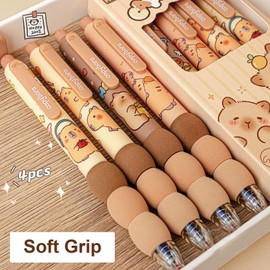 MOZXIRZ 4 Pcs Erasable Gel Pens Cartoon Retractable Erasable Pens Cute Capybara Pens 0.5mm Blue Ink Pen Office School Pens Women Girls Boys Pens (Blue Ink-Capybara)