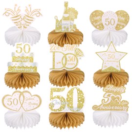 50th Wedding Anniversary Honeycomb Centerpiece Table Decorations, Gold Diamond Wedding Anniversary Honeycomb Table Topper Honeycomb Centerpiece Cheers to Happy 50th Wedding Anniversary Birthday