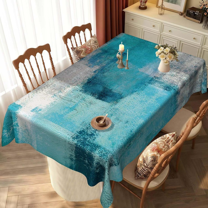 Modern Tablecloth 140 x 200 cm Turquoise Art Painting Tablecloth
