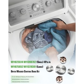 4 Pcs W11625514 W11398762 (Small) & 1 Pcs W11675852 W11328381 (Large) Dryer Washer Control Knob Kit Compatible with Whirlpool Maytag MED5030MW0 MVW4505MW1 MVW5435PBK0 YMED5030MW0 MVW5035MW1