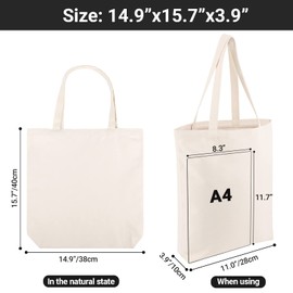 Segarty - Bolsas de lona grandes de 16.5 x 13 pulgadas, bolsas de lona en blanco resistentes para decorar, bolsas de hombro reutilizables a granel con refuerzo inferior para manualidades y decoración