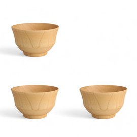 J-kitchens Miso Soup Bowl, Wooden, Wood, Natural Bowl, S, Set of 3, 4.1 x 2.5 inches (10.5 x 6.3 cm)