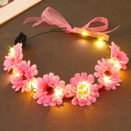 Kesvb Light Up Flower Hair Wreath LED Sunflower Headband Sparkly Festival Party Headdress Wedding Bridal Hair Accessories for Women (Pink, One Size)