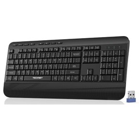 TECKNET Ergonomic Wireless Keyboard for Laptop, 2.4G USB Silent Computer Keyboard with Comfortable Palm Rest & Adjustable Feet Stand for Desktop, PC, Notebook, Surface and Windows, Full Size Layout