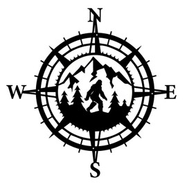 Gemseek 12 Inch Black Metal Bigfoot Compass Wall Decor, Funny Sasquatch Wall Art Hanging Sculpture for Bedroom Living Room Bathroom Home Decoration Big Foot Gifts